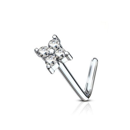 Levně Zahnutý piercing do nosu, čiré kamínky - N0099-C