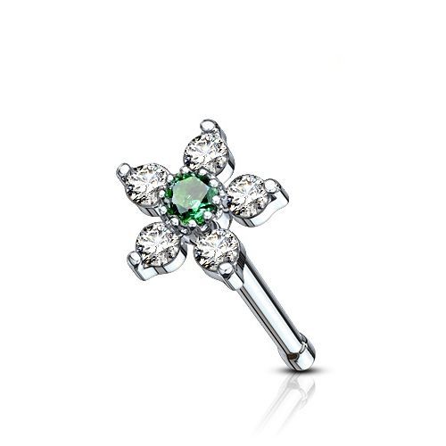 Levně Piercing do nosu, zelený kamínek - N0097-CG