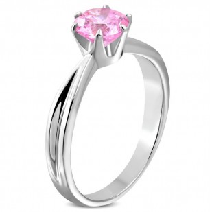 Ocelový prsten se růžovým zirkonem