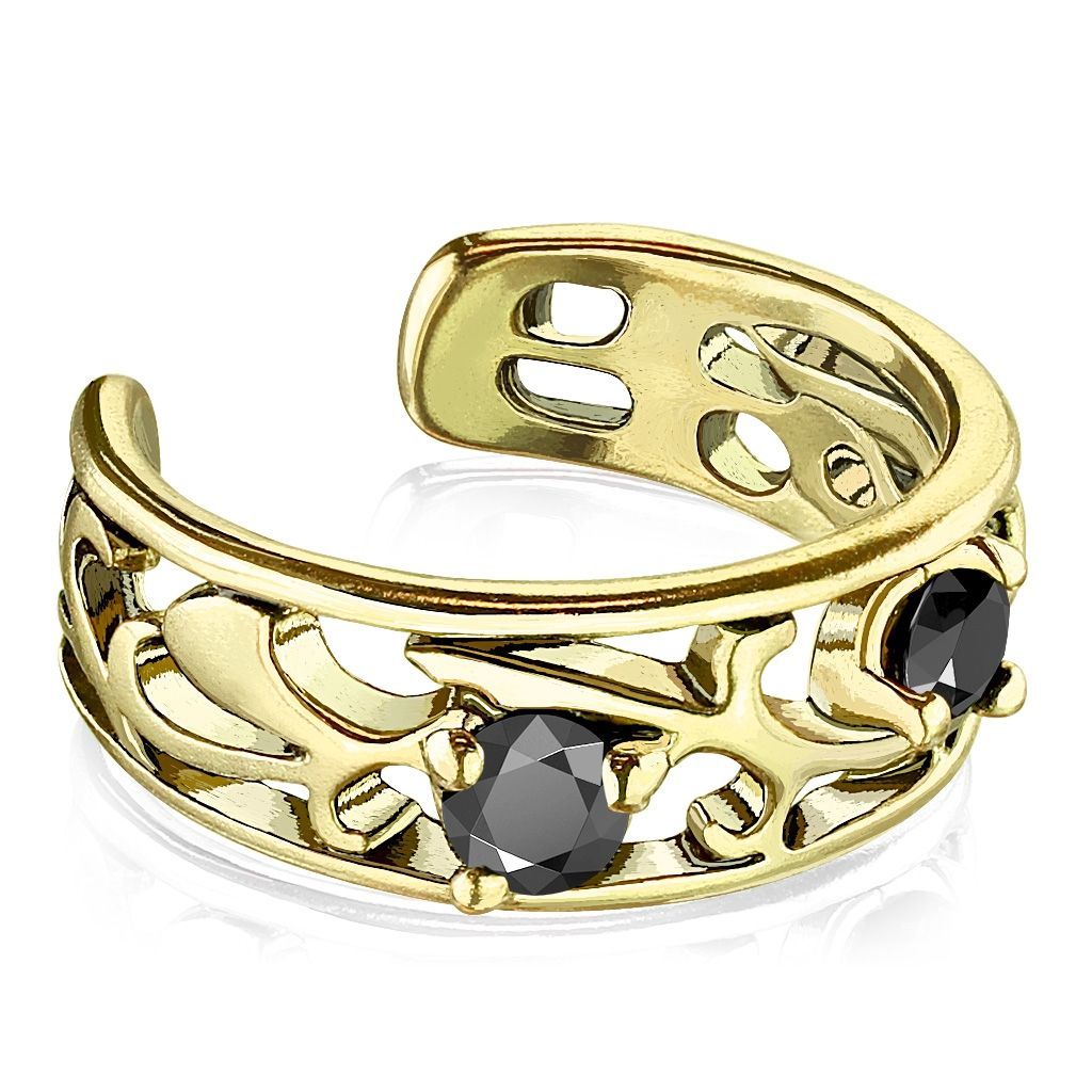 Zlacený falešný piercing do ucha - klips se zirkony - FP1015-GD