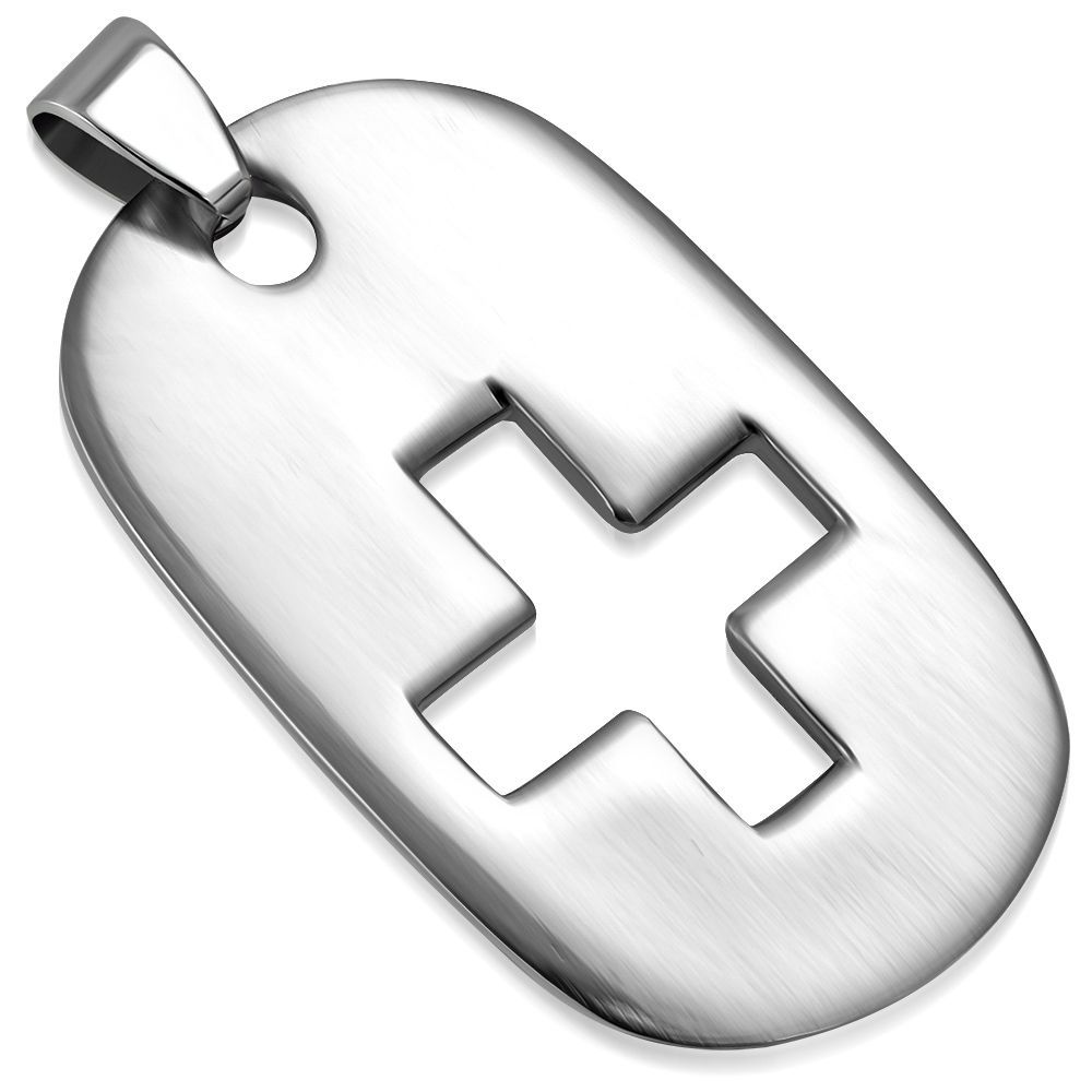 S4U Ocelový přívěsek - destička s křížem 26 x 44 mm - DR1214