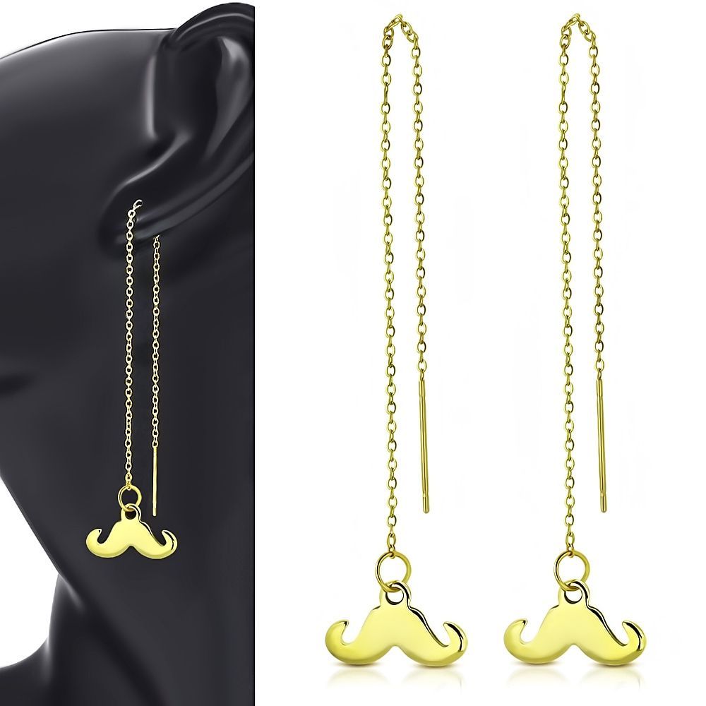 S4U Provlékací zlacené ocelové náušnice mustache - OPN1354-GD