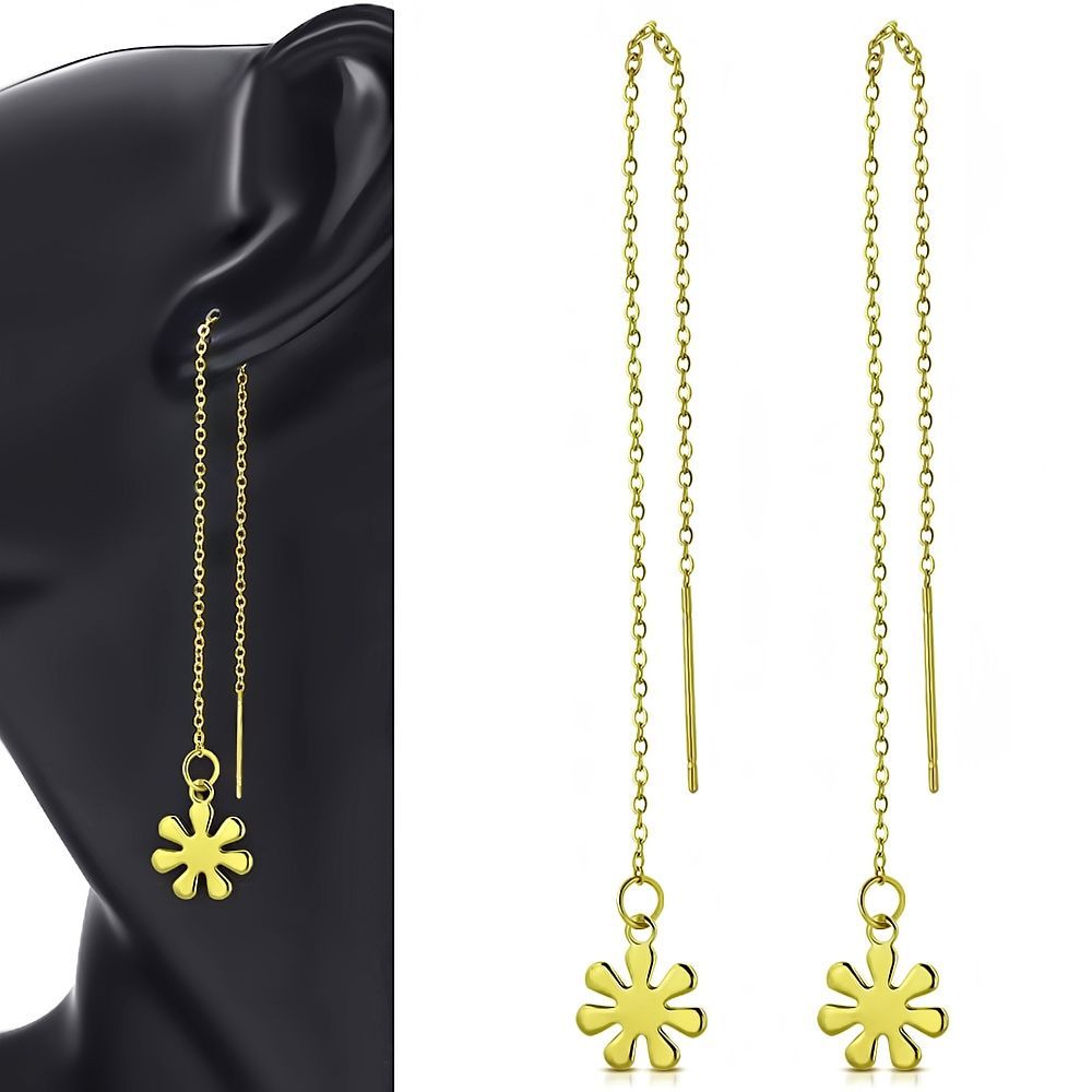 S4U Provlékací zlacené ocelové náušnice s kytičkami - OPN1428-GD