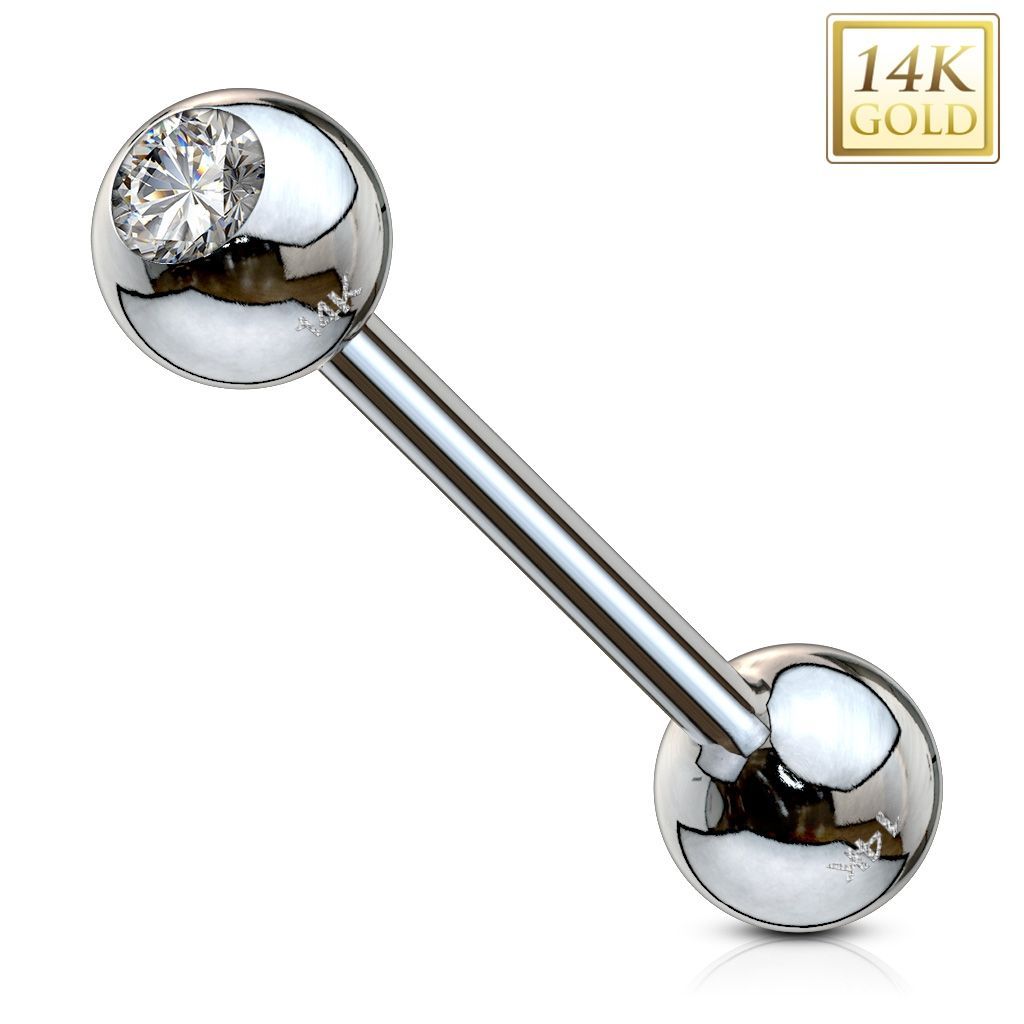 Zlatý piercing do jazyka - zirkon, Au 585/1000 - ZL01106-WG