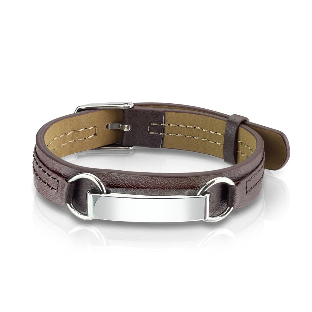 S4U Hnědý kožený náramek s ocelovou destičkou - NR1214-BR