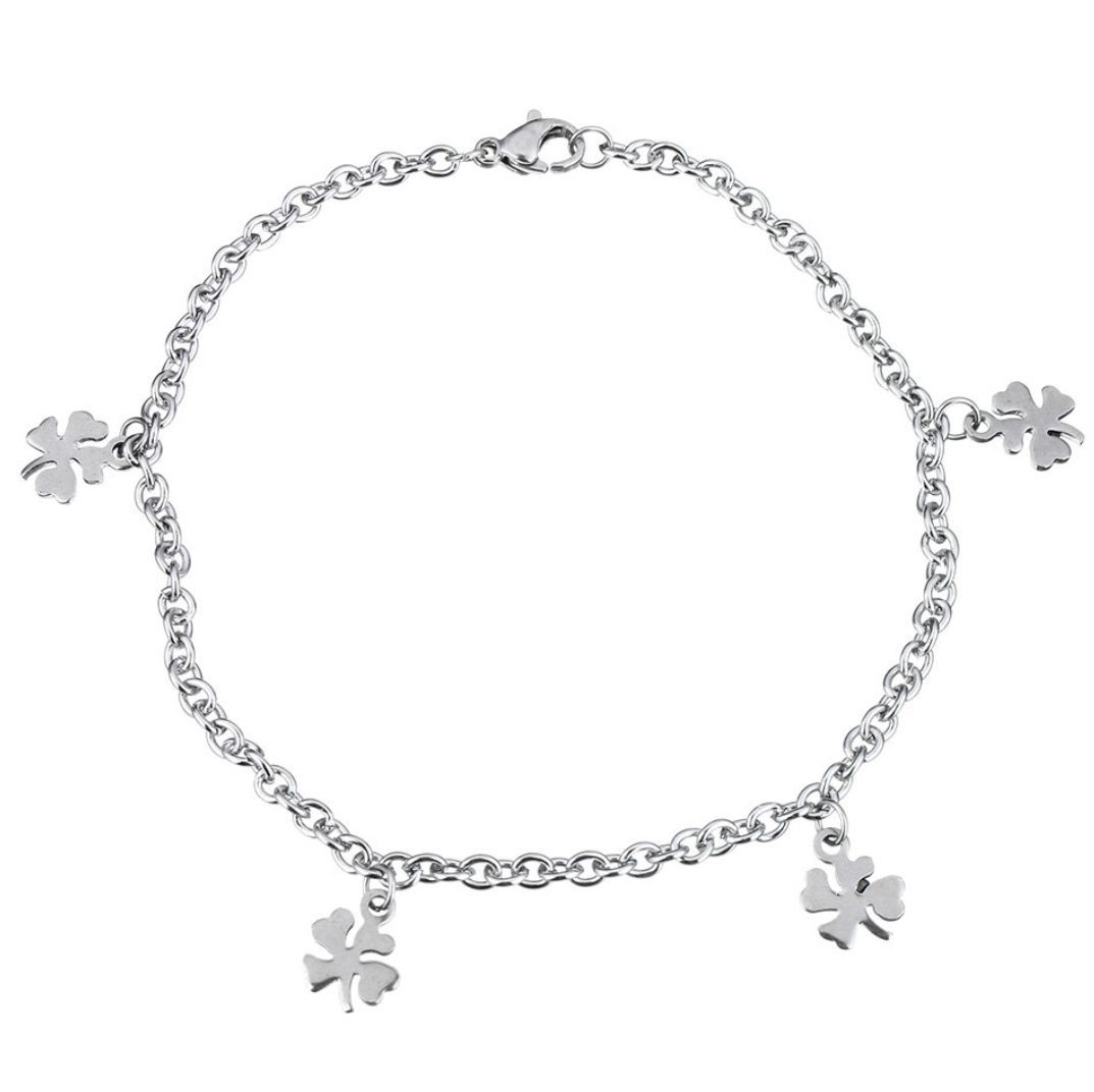 S4U Ocelový náramek na nohu / ruku se čtyřlístky - OPA1504