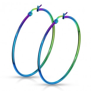 Duhové ocelové náušnice - kruhy 55 mm