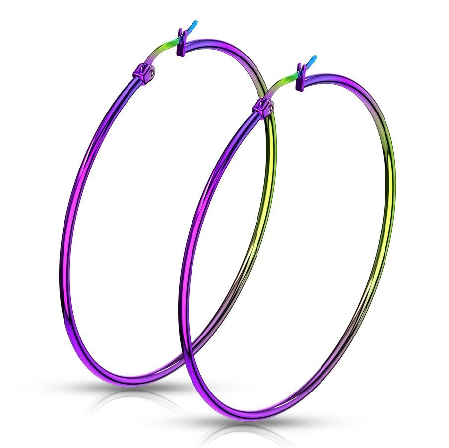 Duhové ocelové náušnice - kruhy 60 mm - OPN1138-60