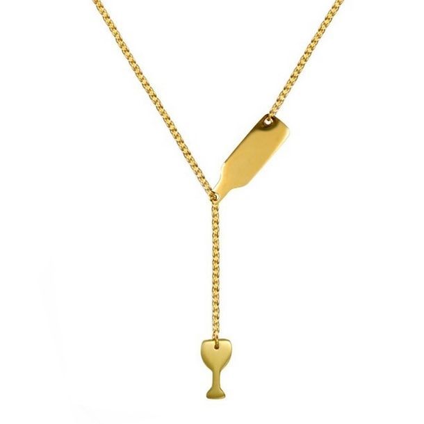 S4U Zlacený ocelový náhrdelník lahev vína - OPD0143-GD
