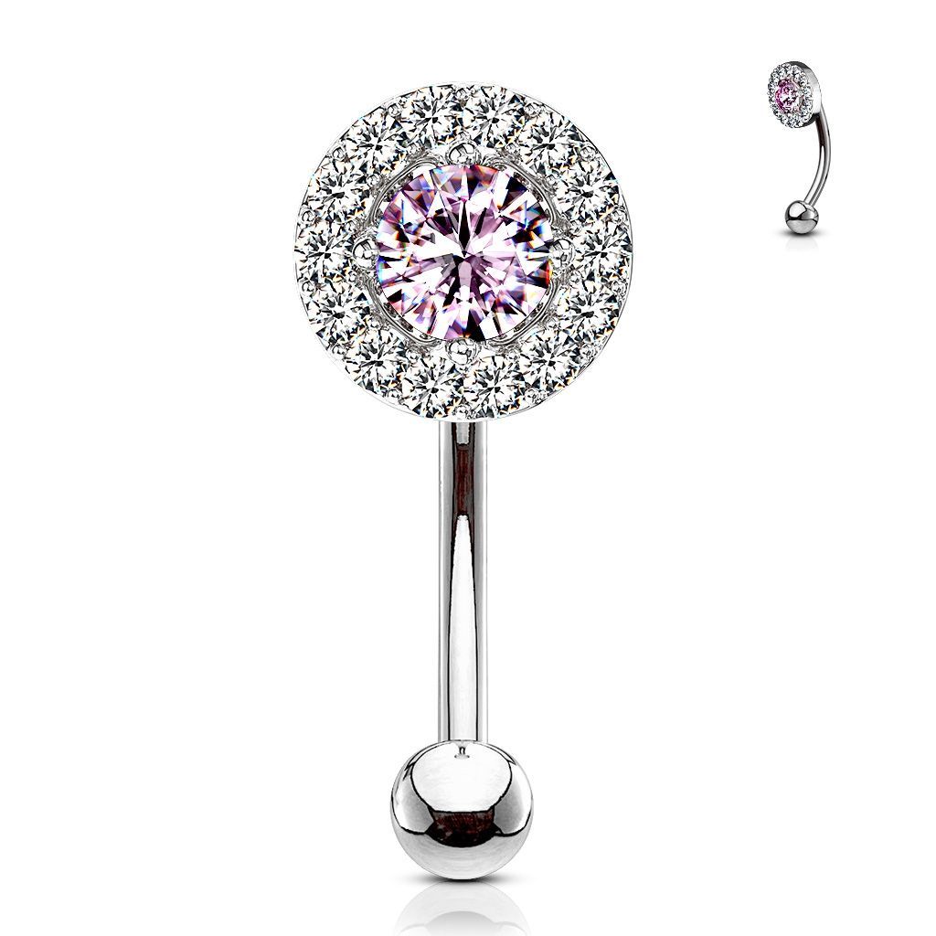 Levně Piercing do obočí kolečko, růžový zirkon