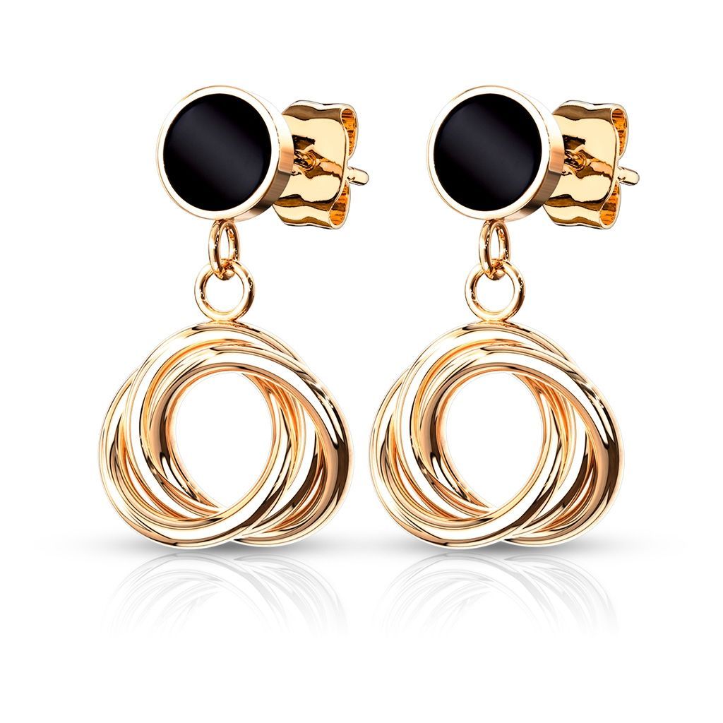 Zlacené ocelové náušnice se zavěšenými kruhy - OPN1550-RD