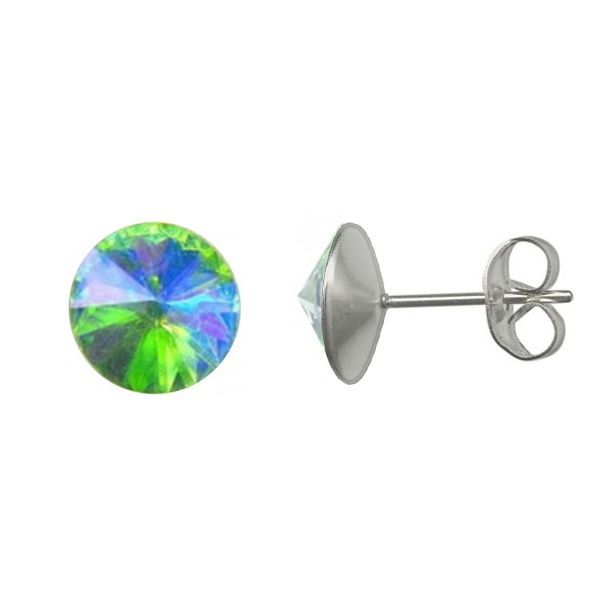 NUBIS Ocelové náušnice 8mm, AB PERIDOT - NZ003-ABPD