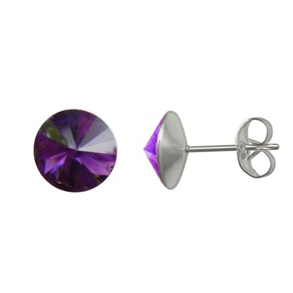 NUBIS Ocelové náušnice 8mm, AMETHYST - NZ003-AM