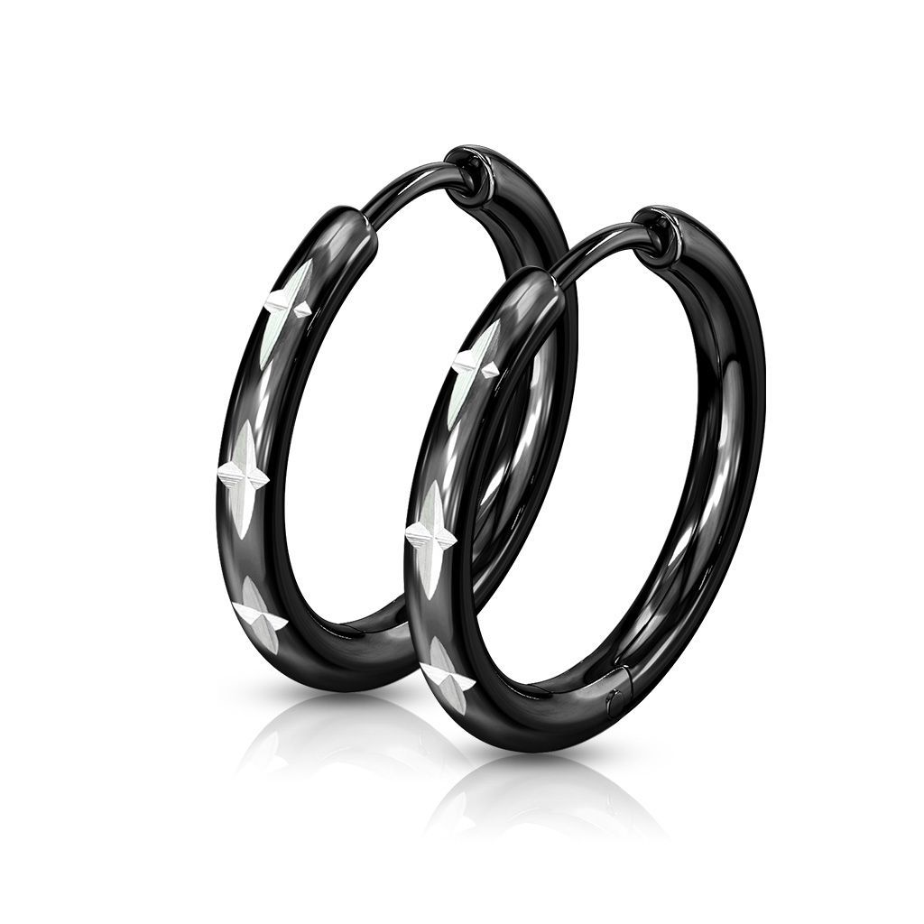 Černé ocelové náušnice s křížkovým dekorem - OPN1638K-12