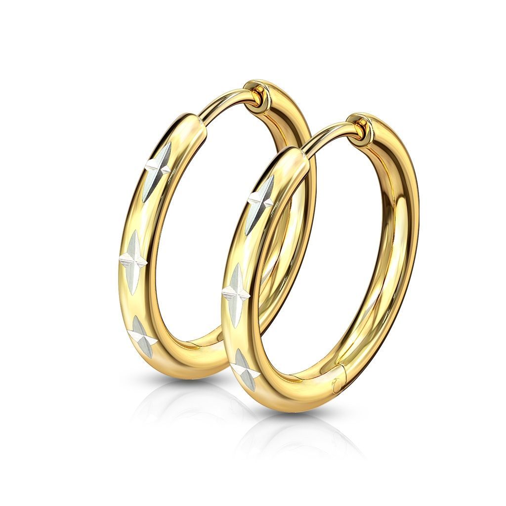 Zlacené ocelové náušnice s křížkovým dekorem 12mm - OPN1638G-12