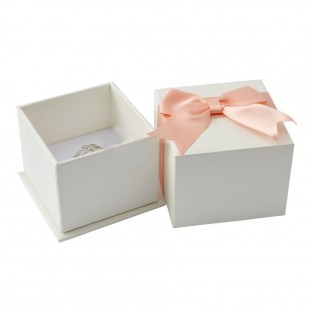 Dárková krabička na prsten/náušnice, bílá s růžovou mašlí