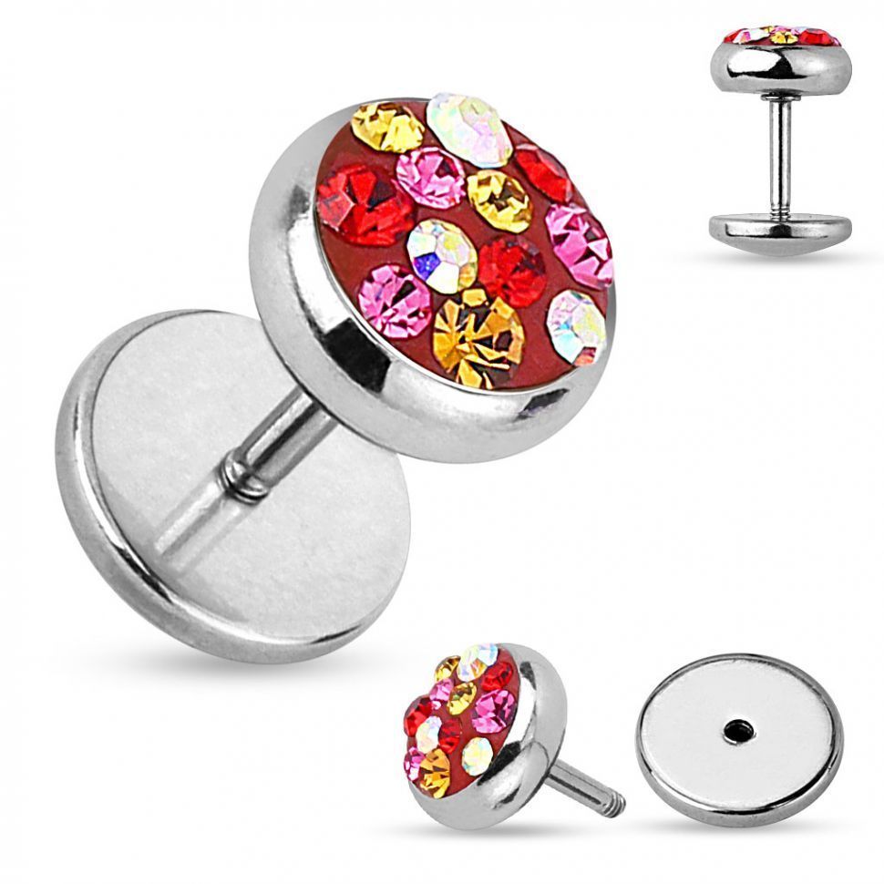 Levně Piercing falešný plug se zirkony HWPSFX0125