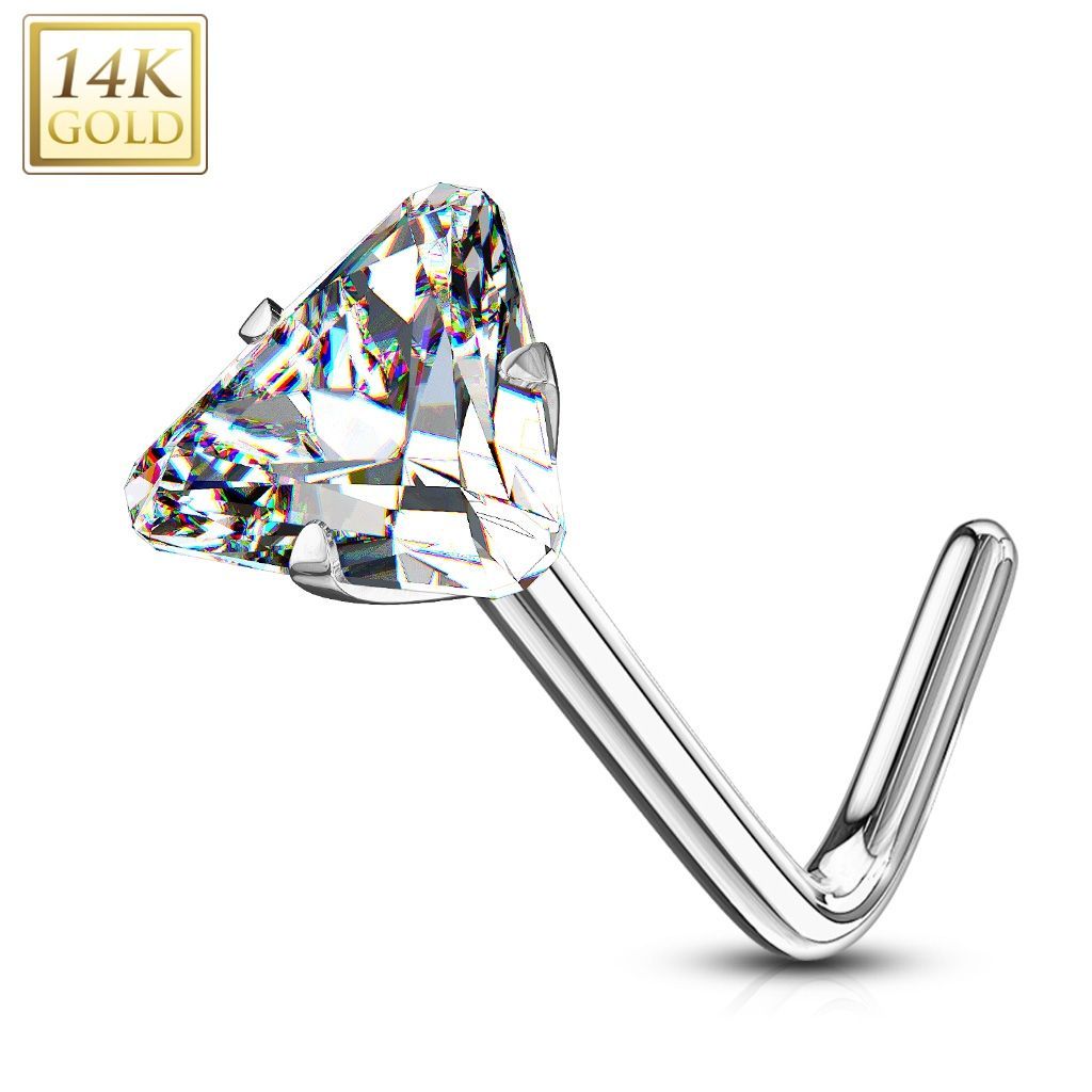 Levně Zlatý piercing do nosu trojúhelník - čirý zirkon, Au 585/1000