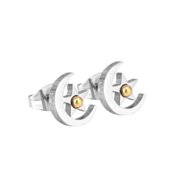 Levně S4U Ocelové náušnice měsíc a hvězda - OPN1064-02
