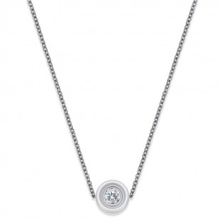 Ocelový náhrdelník s bílým keramickým kolečkem a zirkonem