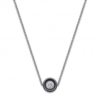 Ocelový náhrdelník s černým keramickým kolečkem a zirkonem