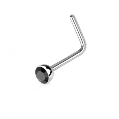 Zahnutý piercing do nosu s kamínkem (černá)