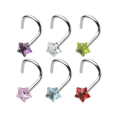 Zahnutý piercing do nosu - hvězda 3 mm