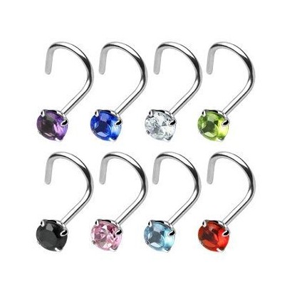 Zahnutý piercing do nosu - kamínek 3 mm