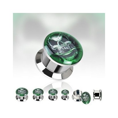 Ocelový šroubovací plug do ucha ”lebka”