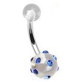 Levně Piercing do pupíku - banánek zdobený zirkony (čirá/tmavě modrá) - BA01041-CB