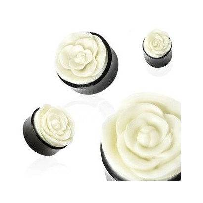 Rohovinový plug s bílou růží