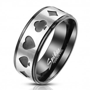Ocelový prsten karetní motivy