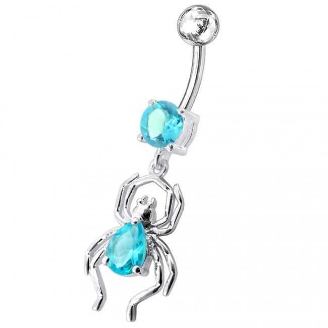 S4U Stříbrný piercing do pupíku - pavouček (tyrkysová) - BP01095-Q
