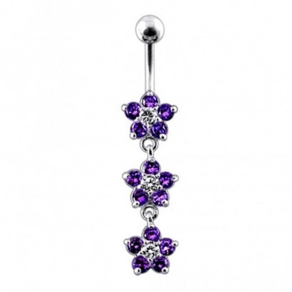 Stříbrný piercing do pupíku - kytičky (fialová)