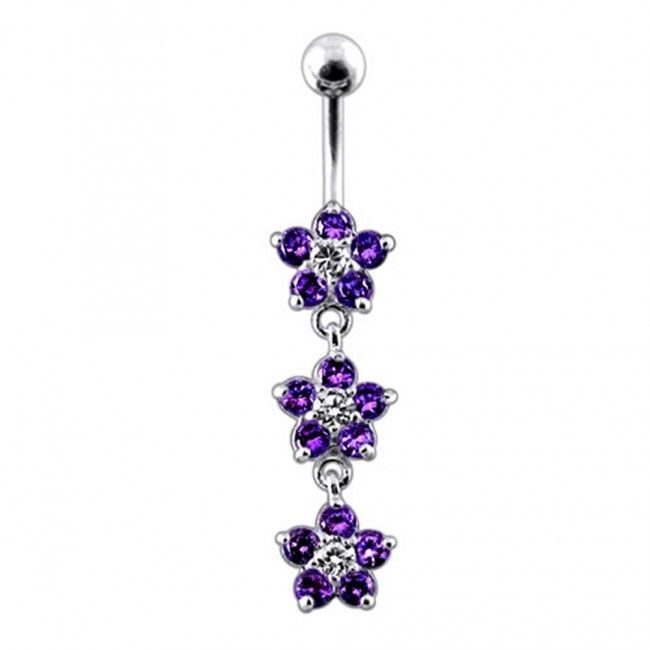 S4U Stříbrný piercing do pupíku - kytičky (fialová) - BP01177-A