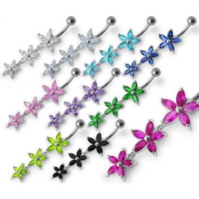 Stříbrný piercing do pupíku - kytičky