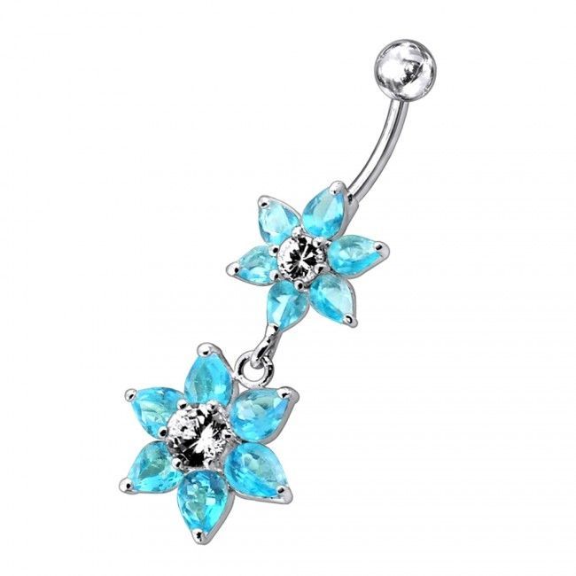 S4U Stříbrný piercing do pupíku - kytičky (tyrkysová) - BP01193-Q