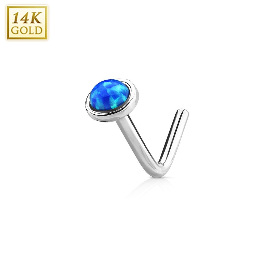 Levně Zlatý piercing do nosu Opál, Au 585/1000 - ZL01022B-WG