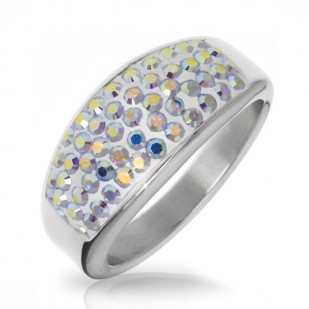 Ocelový prsten s krystaly Crystals from Swarovski®, AB