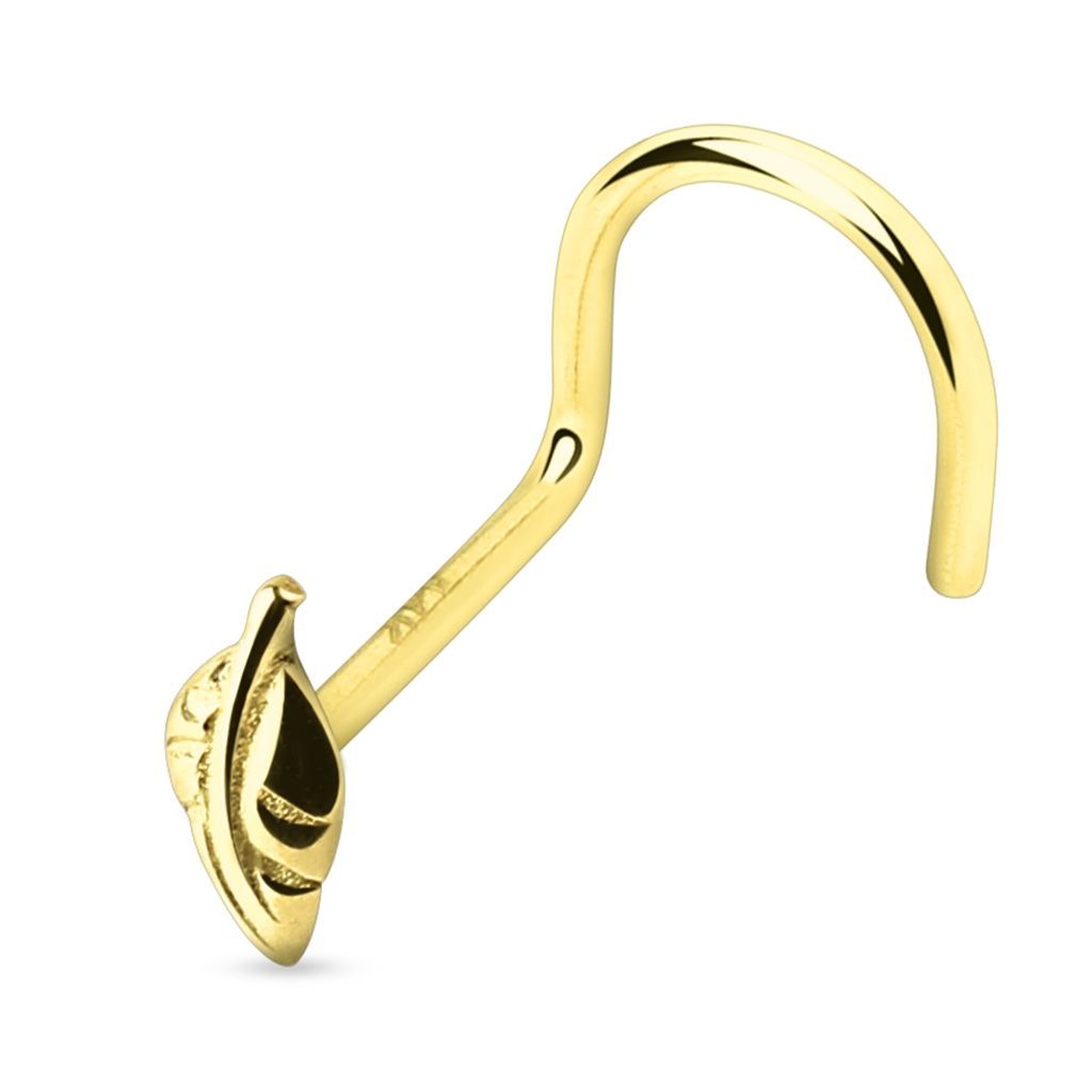 Levně S4U Zlatý piercing do nosu - lístek, Au 585/1000 - ZL01190-YG