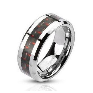 Ocelový prsten zdobený karbonem, šíře 8 mm