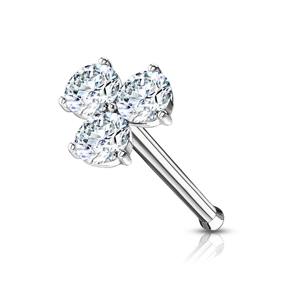 Levně Piercing do nosu kytička, čiré zikony - N0123-C
