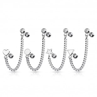 Cartilage piercing do ucha s řetízkem