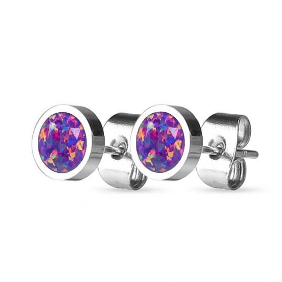 Levně NUBIS Ocelové náušnice s opály 6 mm - NBP70-OP39