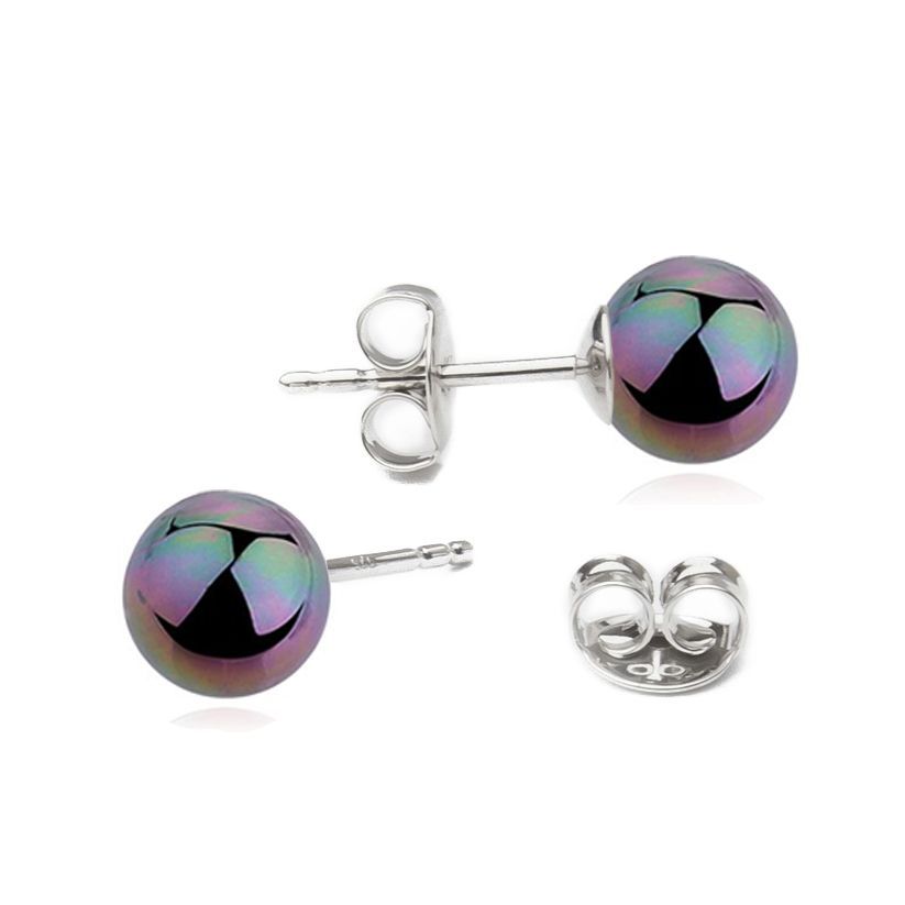 Levně NUBIS Stříbrné náušnice - duhové perly 6 mm - NBP1029-06
