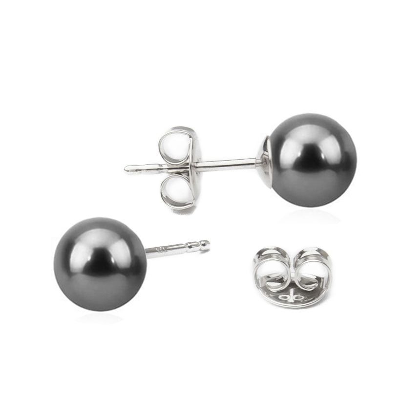 NUBIS Stříbrné náušnice - šedé perly 6 mm - NBP1028-06