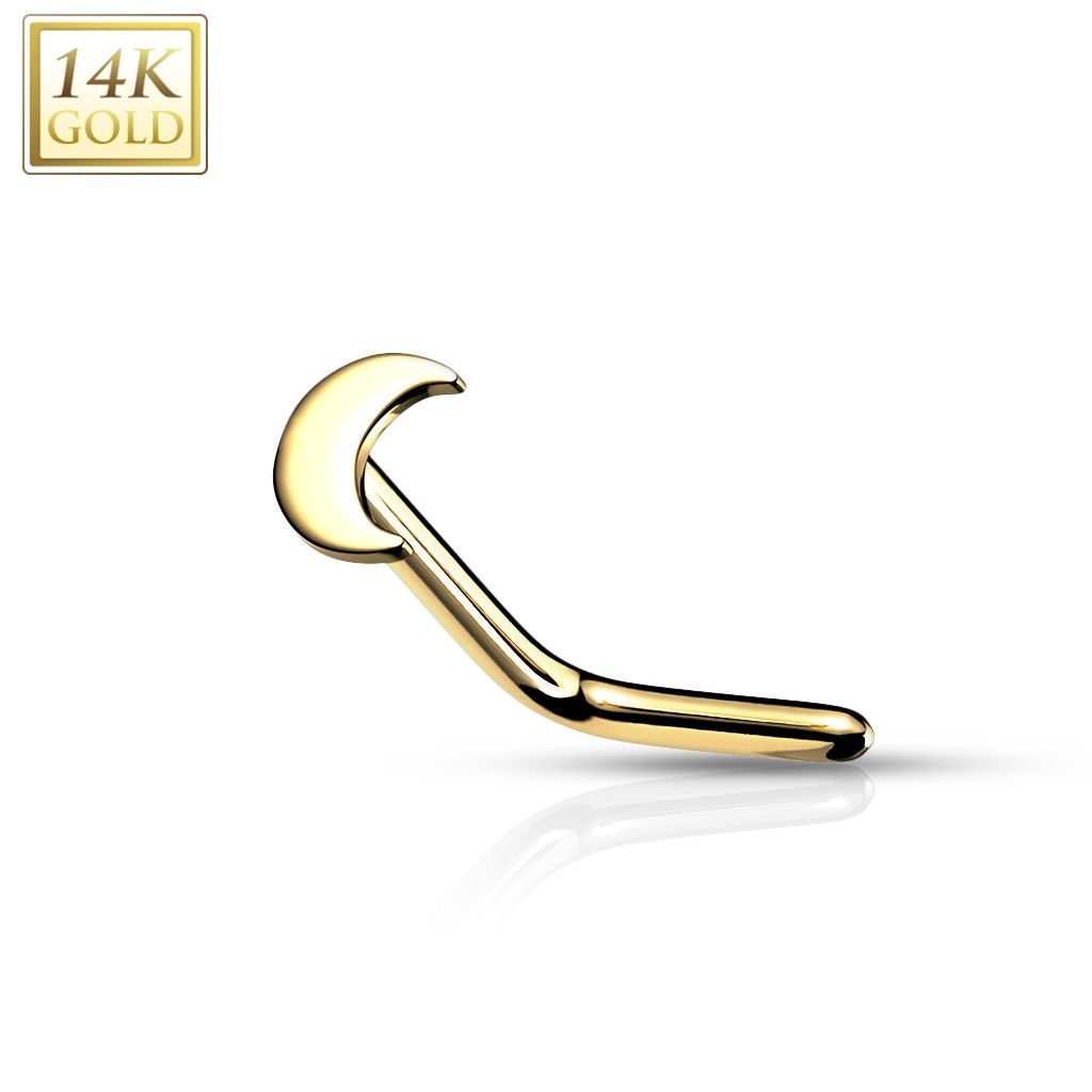 Levně S4U Zahnutý zlatý piercing do nosu - měsíček, Au 585/1000 - ZL01222-YG