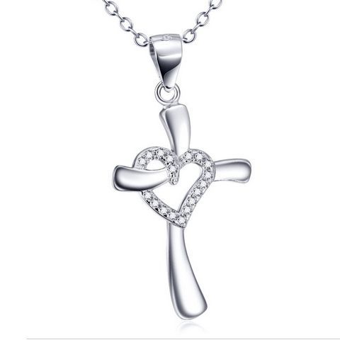 S4U Stříbrný řetízek s přívěskem křížek se srdíčkem - AL1009