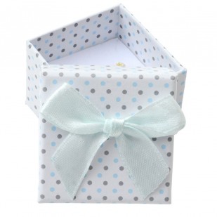 Malá dárková krabička na prsten bílá - šedé a modré puntíky