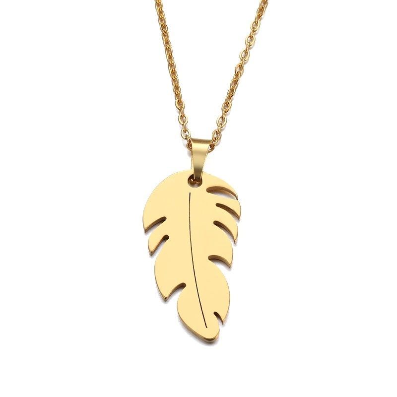 Levně S4U Ocelový náhrdelník lísteček zlacený - OPD0199-GD